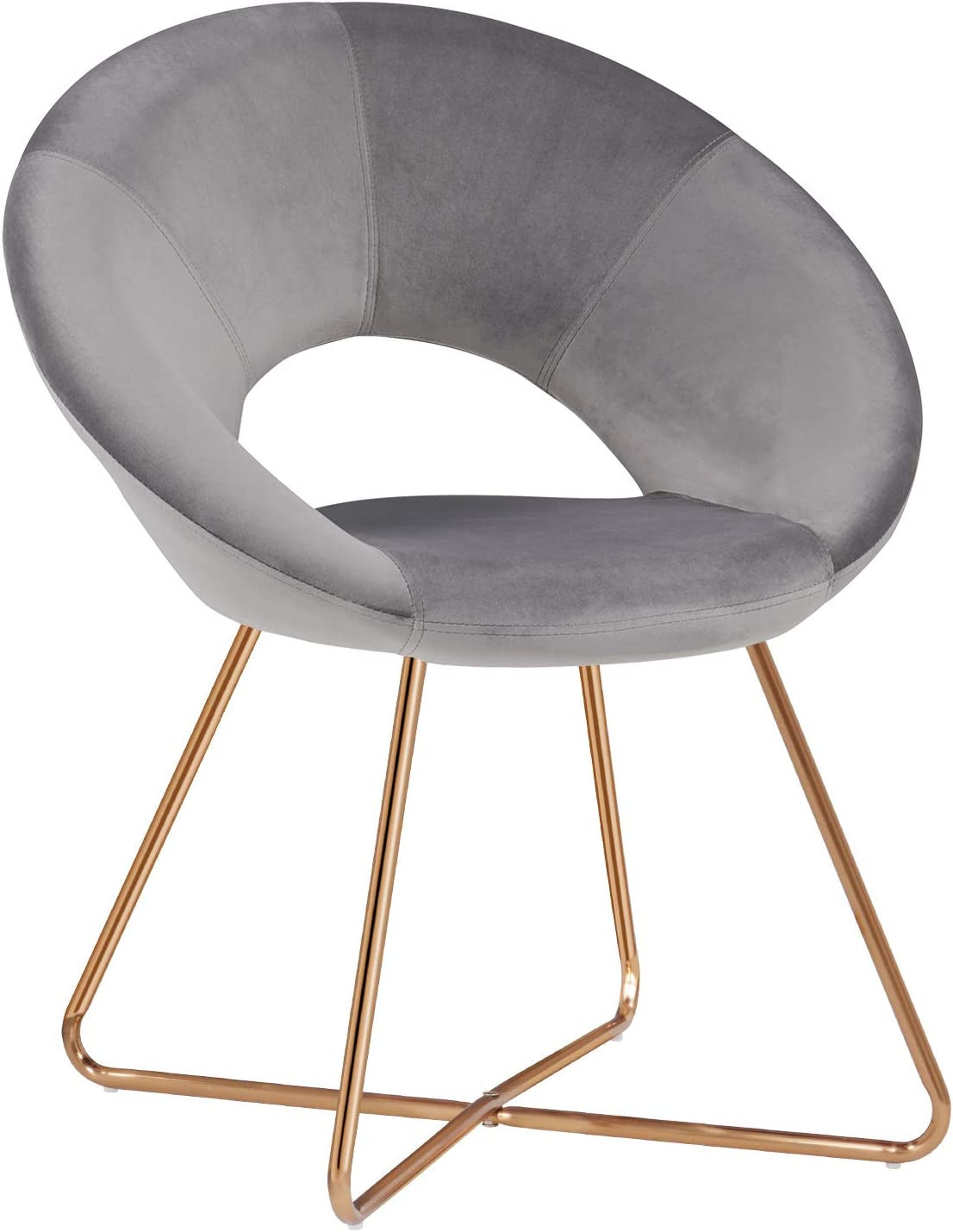Modern Accent Velvet Chairs Single Sofa Comfy Upholstered Arm Chair Mid-Century Leisure Lounge Chairs with Golden Metal Frame Legs 1 PCS Grey