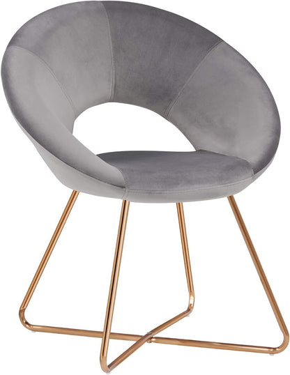 Modern Accent Velvet Chairs Single Sofa Comfy Upholstered Arm Chair Mid-Century Leisure Lounge Chairs with Golden Metal Frame Legs 1 PCS Grey