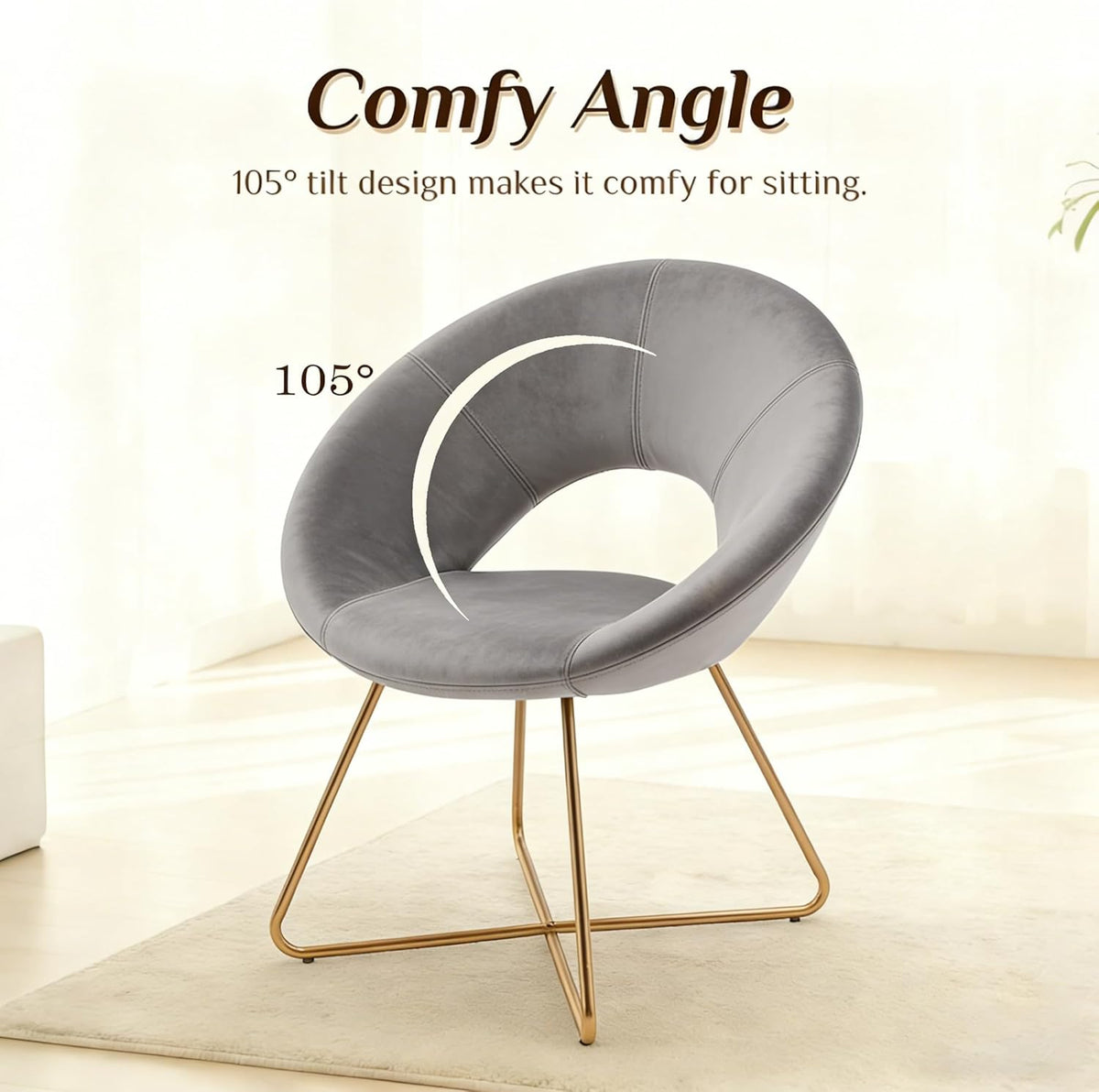 Modern Accent Velvet Chairs Single Sofa Comfy Upholstered Arm Chair Mid-Century Leisure Lounge Chairs with Golden Metal Frame Legs 1 PCS Grey