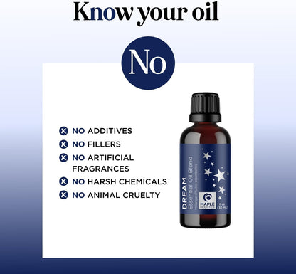Sleep Essential Oil Blend for Diffuser - Dream Essential Oils for Diffusers | Aromatherapy and Relaxation with Clary Sage Ylang-Ylang Roman Chamomile and Lavender for Sleep Time Support (1 Fl Oz)