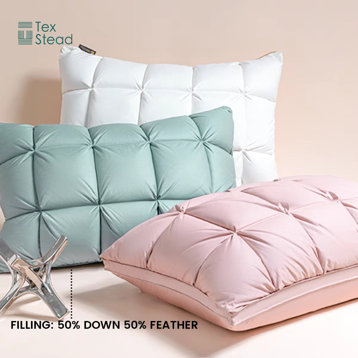 DreamNest™ Luxury Goose Down Feather Pillow – Pinch Pleat Design with Neck Support in Standard, Queen & King Sizes
